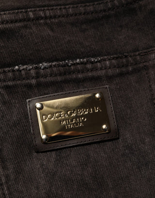 Black Cotton Tattered Denim Men Bermuda Short