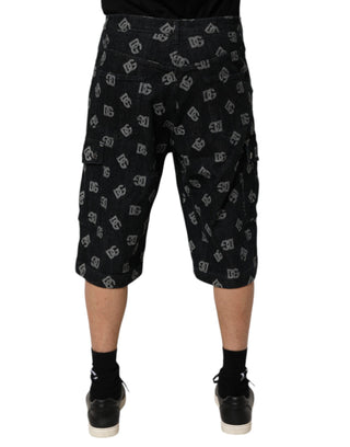 Black Monogram Denim Cargo Men Bermuda Short
