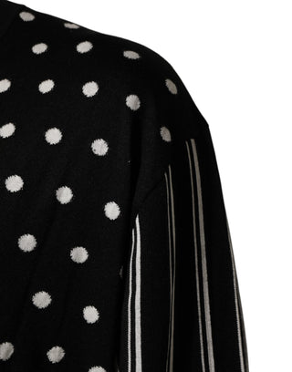 Black White Stripe Polka V-Neck Pullover Sweater