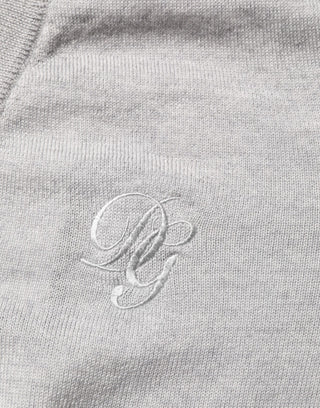 Gray Wool Knit Logo V-Neck Pullover Sweater