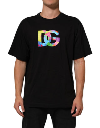 Schwarzes Baumwoll-Herren-T-Shirt mit Logo-Print und Rundhalsausschnitt