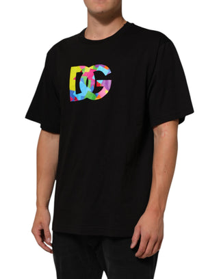 Schwarzes Baumwoll-Herren-T-Shirt mit Logo-Print und Rundhalsausschnitt