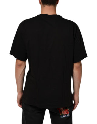 Schwarzes Baumwoll-Herren-T-Shirt mit Logo-Print und Rundhalsausschnitt