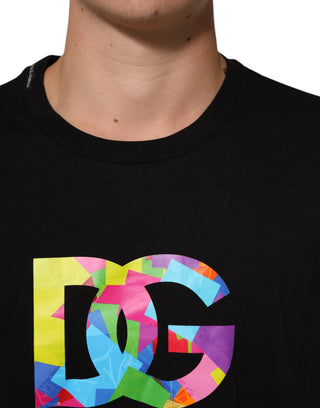 Schwarzes Baumwoll-Herren-T-Shirt mit Logo-Print und Rundhalsausschnitt