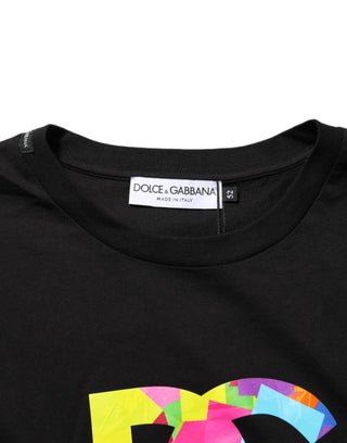 Schwarzes Baumwoll-Herren-T-Shirt mit Logo-Print und Rundhalsausschnitt