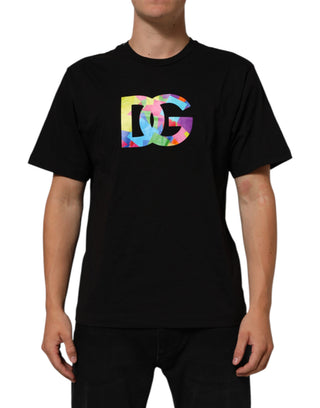 Schwarzes T-Shirt aus Baumwolle mit Logo-Print und Rundhalsausschnitt