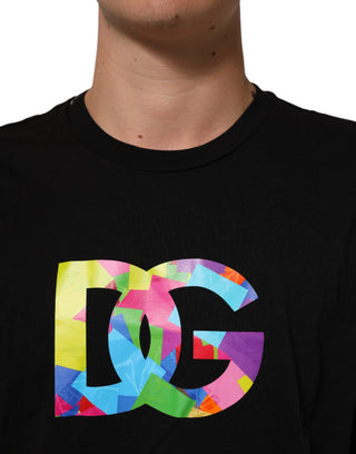 Schwarzes T-Shirt aus Baumwolle mit Logo-Print und Rundhalsausschnitt