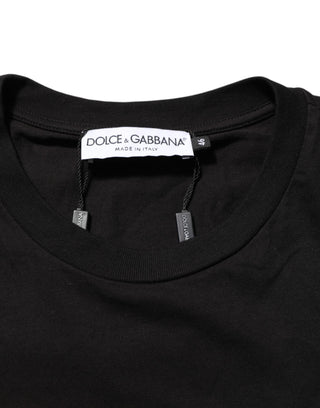 Schwarzes T-Shirt aus Baumwolle mit Logo-Print und Rundhalsausschnitt