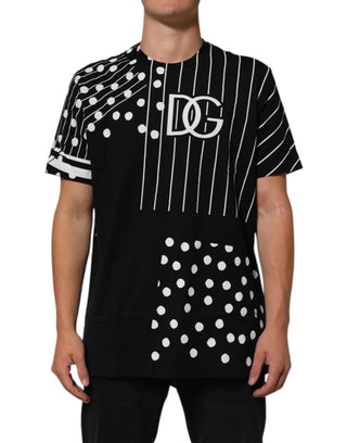 Camiseta negra de algodón con lunares y cuello redondo