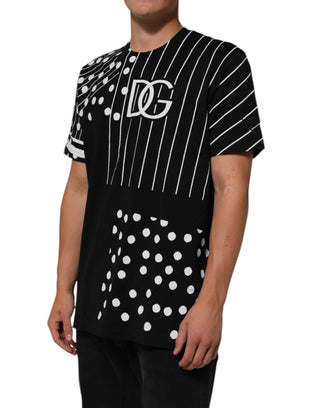 Camiseta negra de algodón con lunares y cuello redondo
