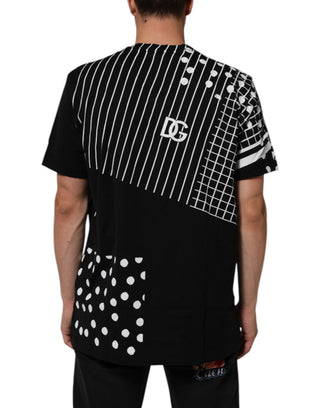 Camiseta negra de algodón con lunares y cuello redondo