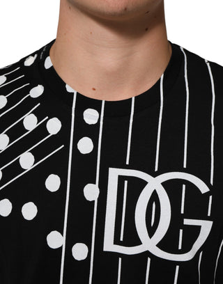 Camiseta negra de algodón con lunares y cuello redondo