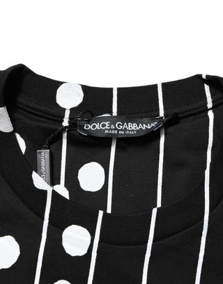 Camiseta negra de algodón con lunares y cuello redondo