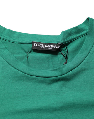 Green Cotton Graphic Logo Print Crewneck T-shirt