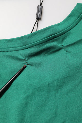 Green Cotton Graphic Logo Print Crewneck T-shirt