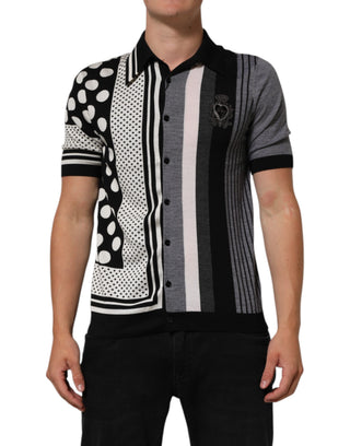 Schwarz-weißes Polka-Dot Polo-Shirt mit Kragen
