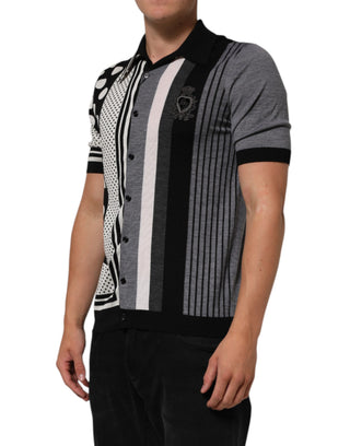 Schwarz-weißes Polka-Dot Polo-Shirt mit Kragen