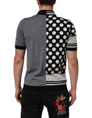 Schwarz-weißes Polka-Dot Polo-Shirt mit Kragen