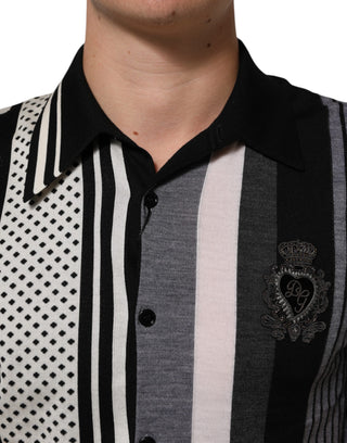 Schwarz-weißes Polka-Dot Polo-Shirt mit Kragen
