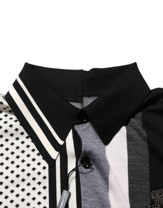 Schwarz-weißes Polka-Dot Polo-Shirt mit Kragen