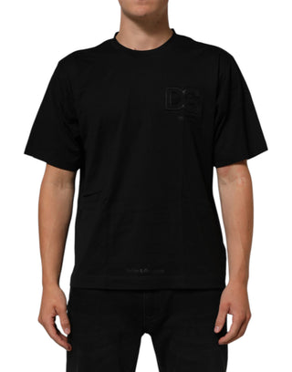 Schwarzes T-Shirt für Herren mit Rundhalsausschnitt und Logo-Aufnäher aus Baumwolle