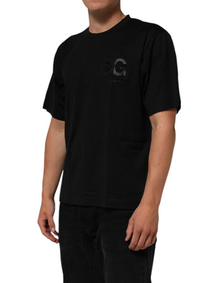 Schwarzes T-Shirt für Herren mit Rundhalsausschnitt und Logo-Aufnäher aus Baumwolle