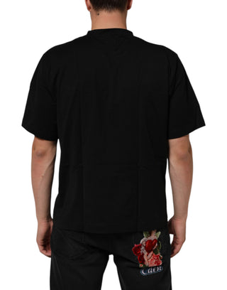Schwarzes T-Shirt für Herren mit Rundhalsausschnitt und Logo-Aufnäher aus Baumwolle