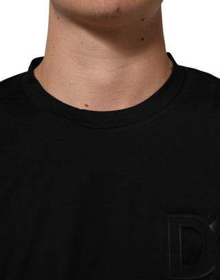 Schwarzes T-Shirt für Herren mit Rundhalsausschnitt und Logo-Aufnäher aus Baumwolle