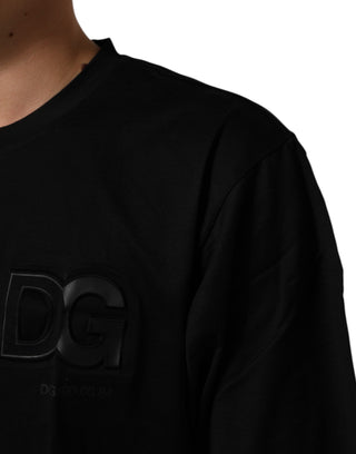 Schwarzes T-Shirt für Herren mit Rundhalsausschnitt und Logo-Aufnäher aus Baumwolle