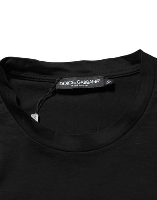 Schwarzes T-Shirt für Herren mit Rundhalsausschnitt und Logo-Aufnäher aus Baumwolle