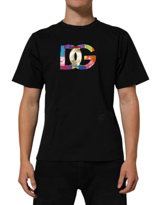 Schwarzes Baumwoll-Herren-T-Shirt mit Logo-Print und Rundhalsausschnitt
