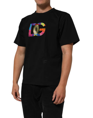 Schwarzes Baumwoll-Herren-T-Shirt mit Logo-Print und Rundhalsausschnitt