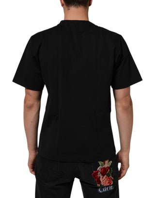 Schwarzes Baumwoll-Herren-T-Shirt mit Logo-Print und Rundhalsausschnitt