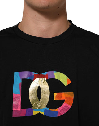 Schwarzes Baumwoll-Herren-T-Shirt mit Logo-Print und Rundhalsausschnitt