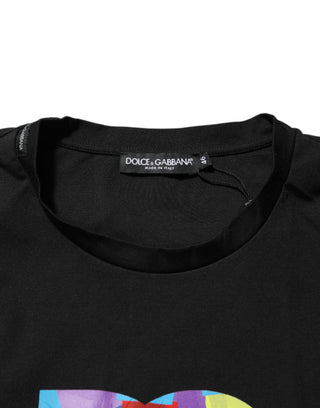 Schwarzes Baumwoll-Herren-T-Shirt mit Logo-Print und Rundhalsausschnitt