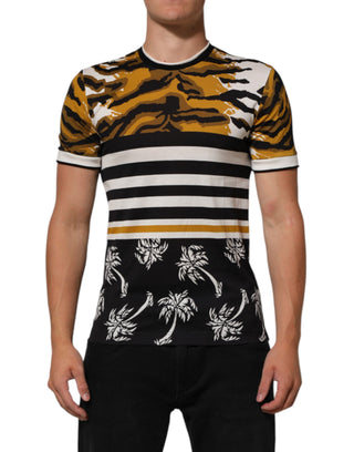 Mehrfarbiges Leoparden-Palmenblatt Herren Rundhals T-Shirt