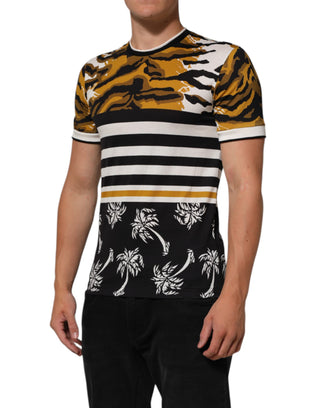 Mehrfarbiges Leoparden-Palmenblatt Herren Rundhals T-Shirt