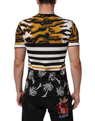Mehrfarbiges Leoparden-Palmenblatt Herren Rundhals T-Shirt