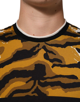 Mehrfarbiges Leoparden-Palmenblatt Herren Rundhals T-Shirt