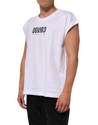 Weißes ärmelloses Baumwoll-Tanktop mit Aufdruck