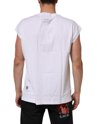 Weißes ärmelloses Baumwoll-Tanktop mit Aufdruck