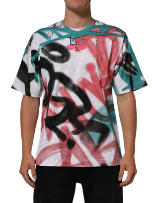 Weißes T-Shirt mit Graffiti-Print, Rundhalsausschnitt und kurzen Ärmeln