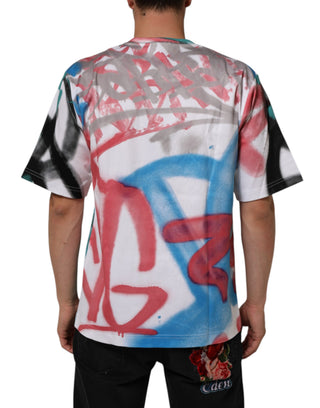 Weißes T-Shirt mit Graffiti-Print, Rundhalsausschnitt und kurzen Ärmeln