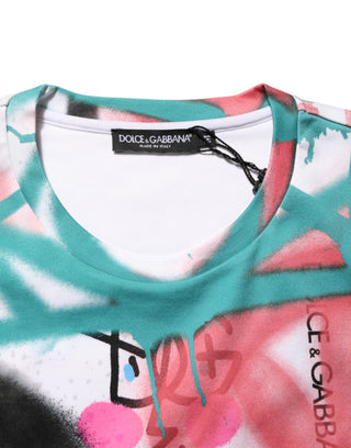 Weißes T-Shirt mit Graffiti-Print, Rundhalsausschnitt und kurzen Ärmeln
