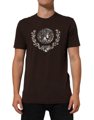 Braun Münzlorbeer-Print Rundhals T-Shirt für Herren
