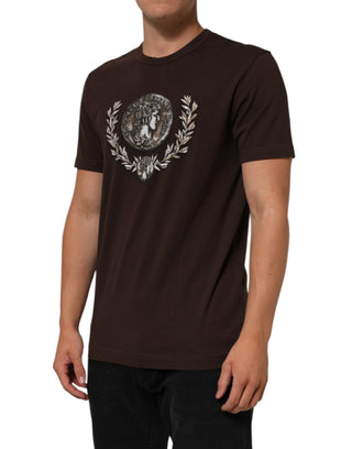 Braun Münzlorbeer-Print Rundhals T-Shirt für Herren