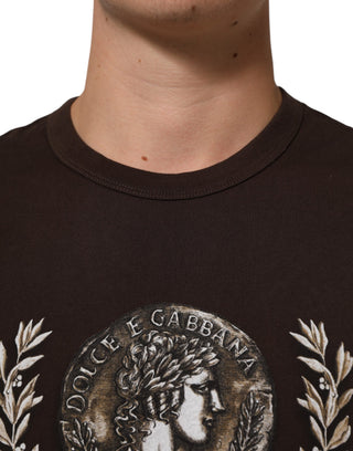 Braun Münzlorbeer-Print Rundhals T-Shirt für Herren