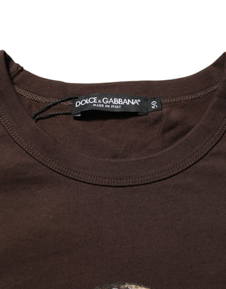 Braun Münzlorbeer-Print Rundhals T-Shirt für Herren