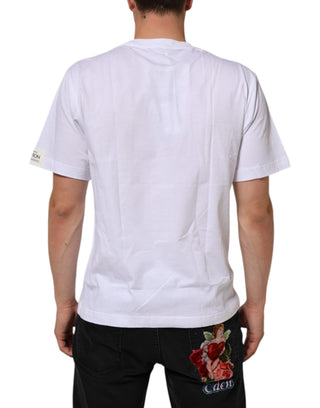 White Graphic Print Cotton Crew Neck T-shirt