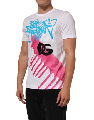 White Graphic Print Cotton Crew Neck T-shirt